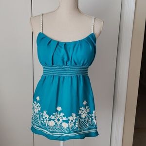NWOT Beautiful Embroidered Top With Built-In Bra